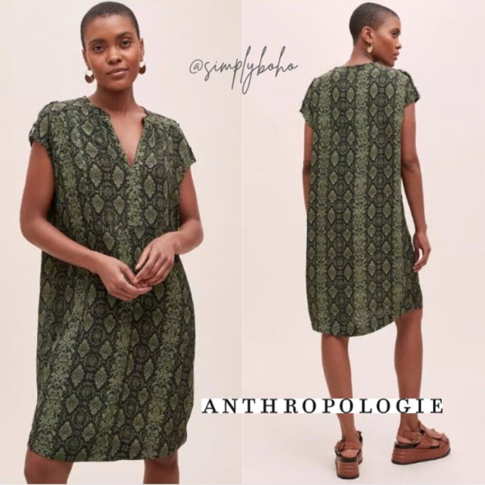 NWOT Anthropologie RACHEL women's Snake Print Tunic sleeveless Midi Dress LARGE